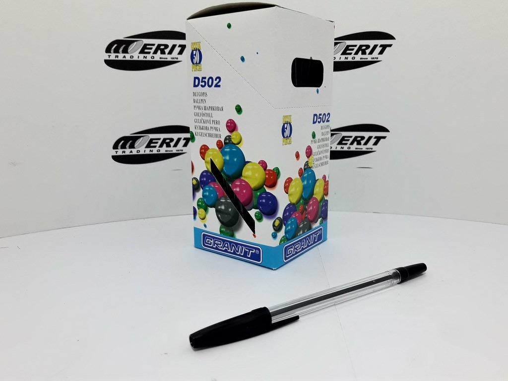 Ball Pen D502 - Transparent Body - Black   ( x 50 )