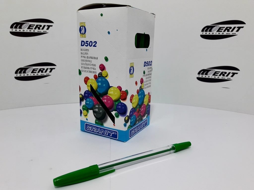Ball Pen D502 - Transparent Body - Green  ( x 50 )