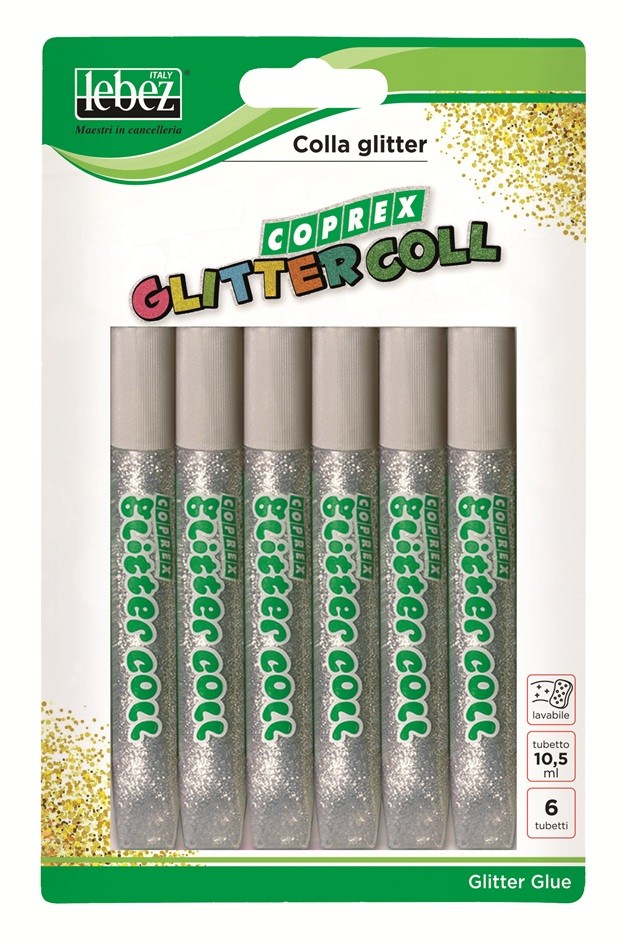 Glitter Glue x 6 Blister Silver
