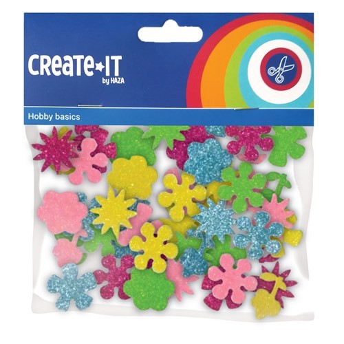 Foam Glitter Ass Flowers ( 1  x 5 )