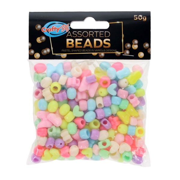 Beads - 50g Pastel Shaped Beads - Asst