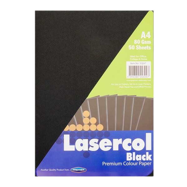 Premier - A4 80gsm Colour Black Paper 50 Sheets - Black