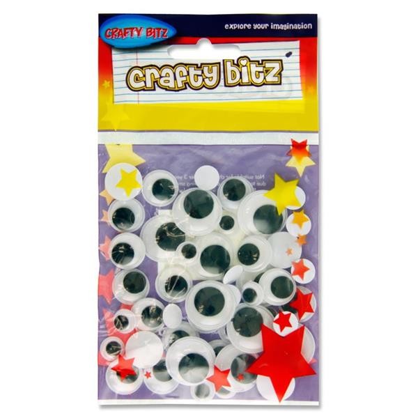 Wiggle Eyes x 50 - Black ( 1 x 5 ) - Ass Sizes