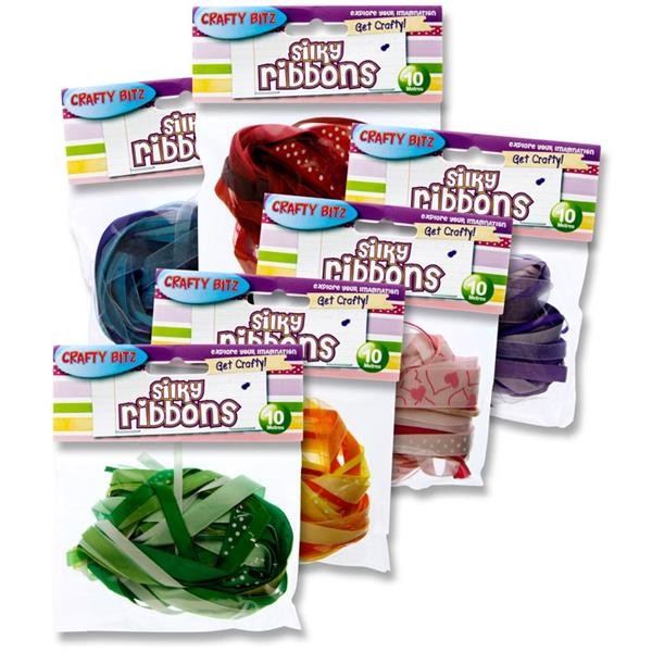 Crafty Bitz Bag Of 10m Silky Ribbons 6 Asst.