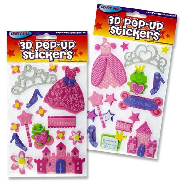 Crafty Bitz 3d Pop Up Foam Stickers - Princess 2 Asst