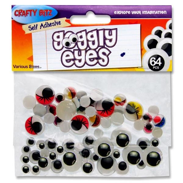 Wiggle Eyes x 64 - Black ( 1 x 5 ) - Coloured and Black