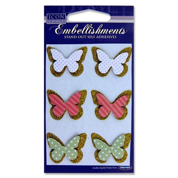  Icon Craft Card 6 Stand-out Embellishments - Butterflies