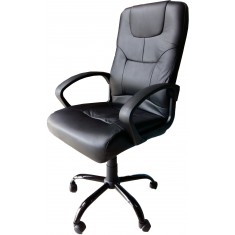 Executive Office Chair Chrome Base & Arms - Black Leather